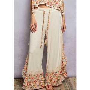 "The Stevie" Cream Floral Side Slit Ruffle Pants